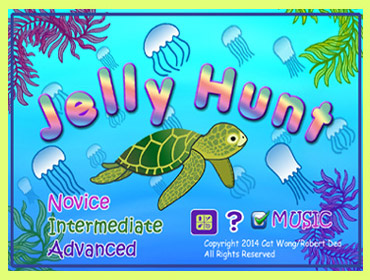 Picture of little sea turtle Paddle, in ocean, hunting for jelly fish to survive,  this is 3rd app by San Francisco's children's illustrator, Cat Wong  cliock for more info about how to get this app