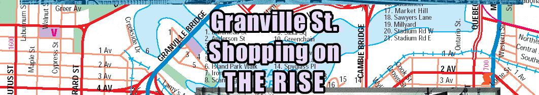 street map from Granville Island, Granville St Bridge to 4th Avenue