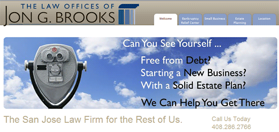 graphic of Jon G. Brooks attorneys San Jose law firm with focus on Bankruptcy services - CLICK TO WWW.BrooksAttorney.com