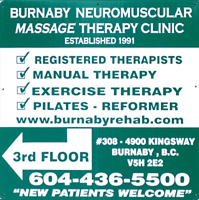 Burnaby Neuromuscualr Massage Therapy Clinic sign 
