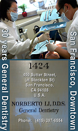 Norberto Li, DDS shown in photo with assistant doing teeth cleaning proceedure