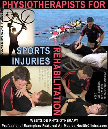 San Francisco avid biking enthusiast holds her bike in air as part of photo collage of sports  physical therapists working on ahtletes including a Eights Rower - a 8 member racing shell is also featured in this graphic