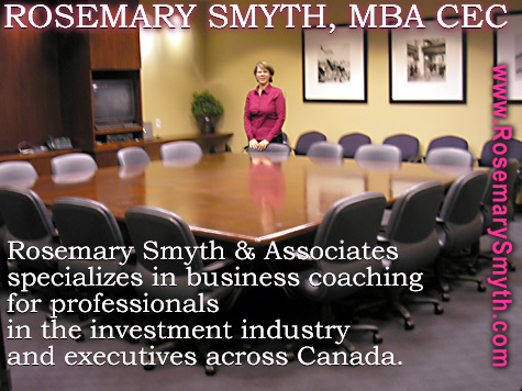 Rosemary Smyth, MBA CEC - executive coaching for people who often are in Corporate Investment Company Board Rooms such as in photo - click to her web site