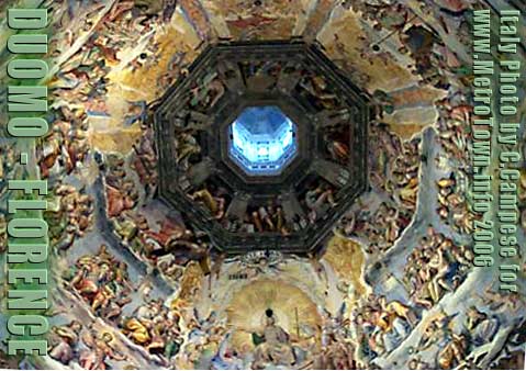 Photo of paintings of Christ and Bible stories on inside of DUOMO / dome of cathedral in Florence Itally, taken in available light by C.Campese
