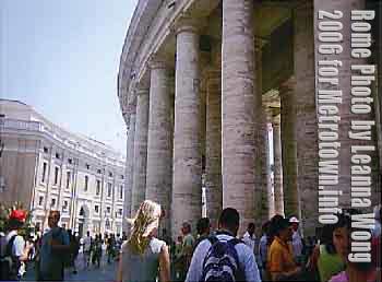 perspective photo showing size of columns and people in foregraound