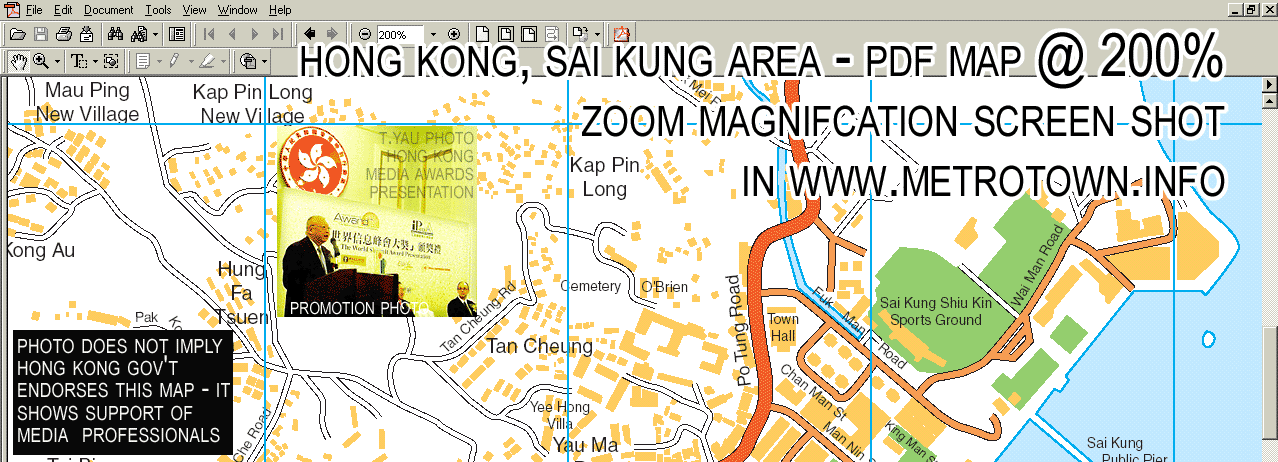 Top - Central SAI KUNG DISTRICT of HONG KONG showing  piers/harbor front to the west and towns to the east