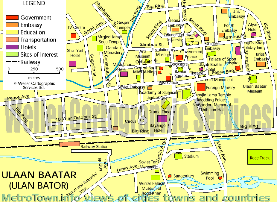 Map of Ulaan Baatar, capital city of Mongolia - map by Weller Cartographic Services, s/a www.cityofnanaimo.com