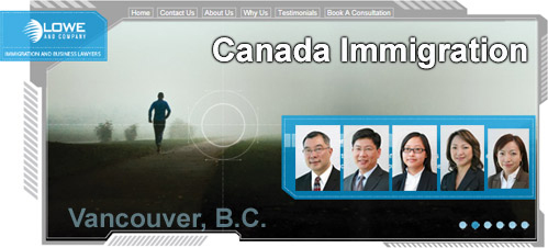 Lowe & Co.immigration-business lawyers photos of lawyers and Canada Immigration Consultants with background photo of solitary runner with quote from Steve Jobs