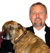 Gordon Zenk, LLB and pet dog  historic photo taken circa 2005