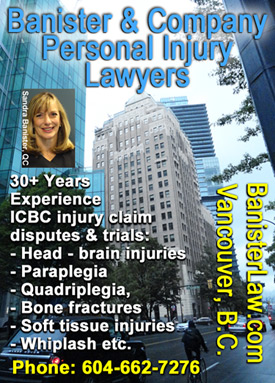 Sandra Banister, Q.C.  serves Metro Vancouver injury clients with over 30 years experience in ICBC injury claims disputes, from her downtown offices in the Marine Building on Burrard St., a 20 min Sky Train ride from Metrotown Burnaby Sky Train station